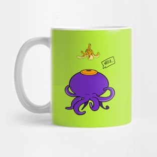 Confused Purple Octopus and Banana Mug